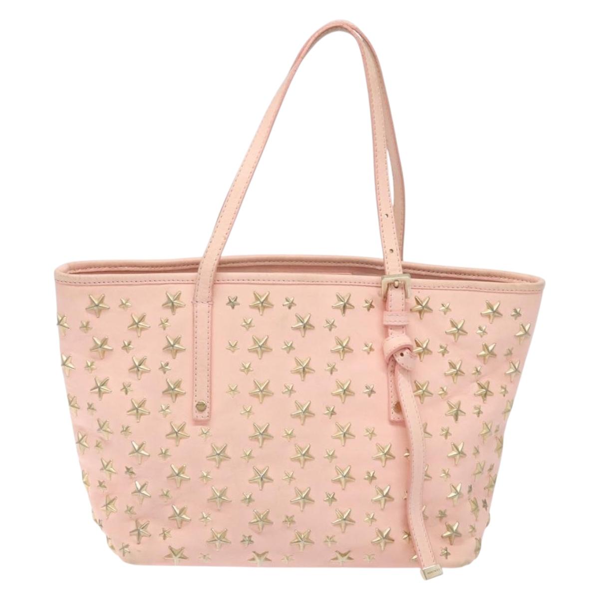 Jimmy Choo Studs Tote Bag Leather Pink Gold Auth BA5187