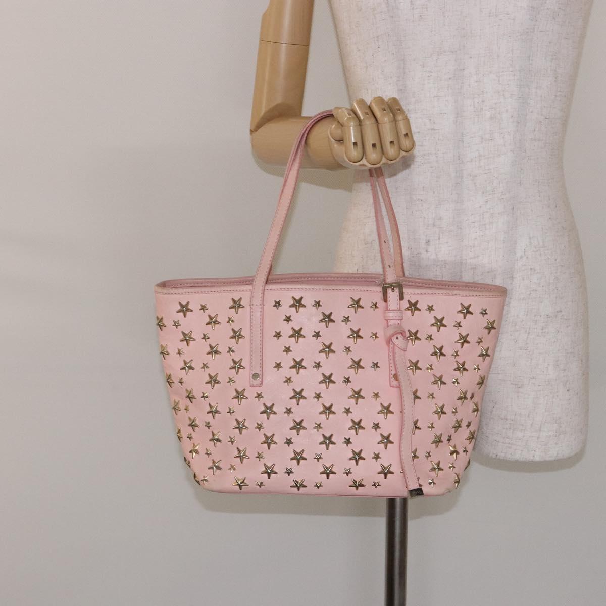 Jimmy Choo Studs Tote Bag Leather Pink Gold Auth BA5187