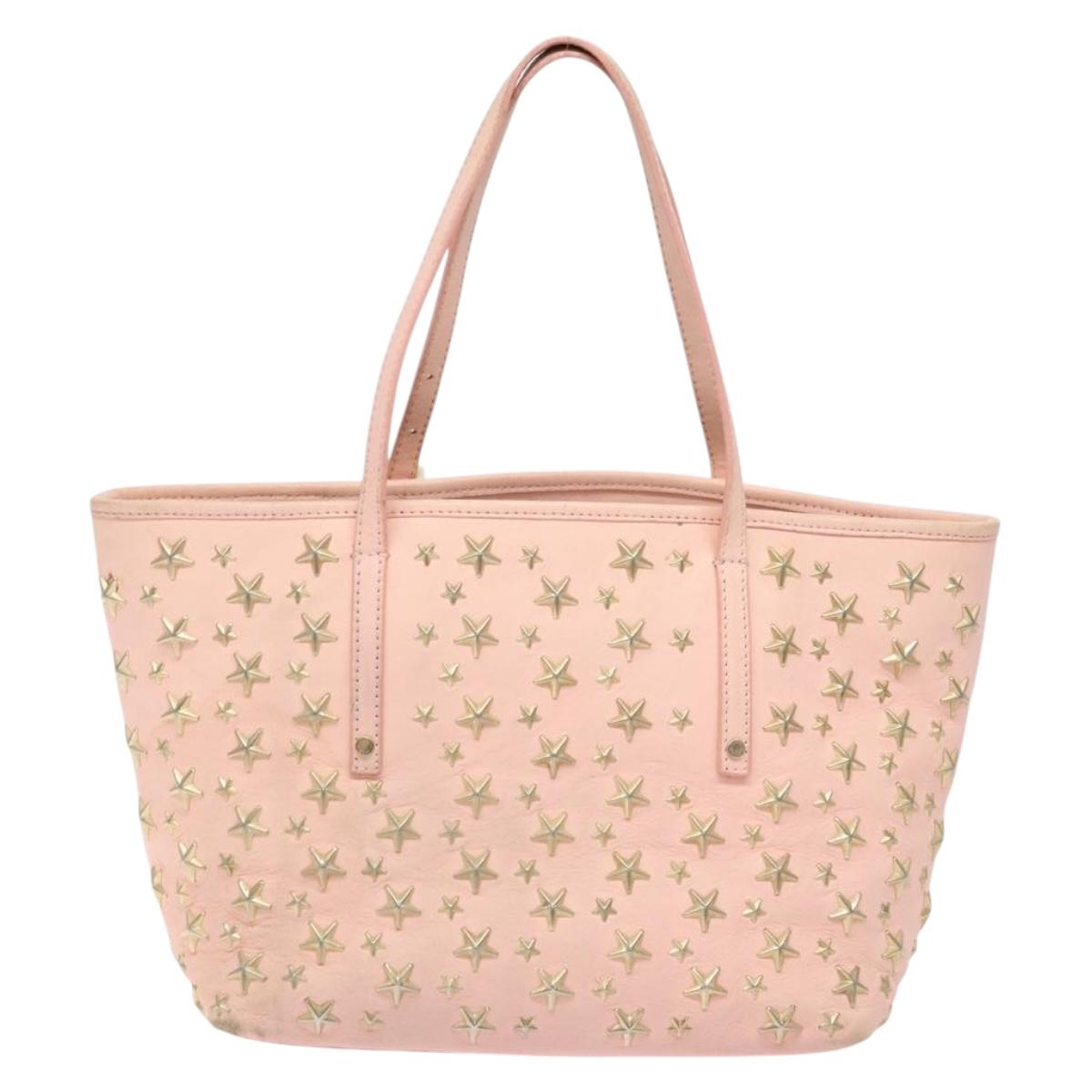 Jimmy Choo Studs Tote Bag Leather Pink Gold Auth BA5187
