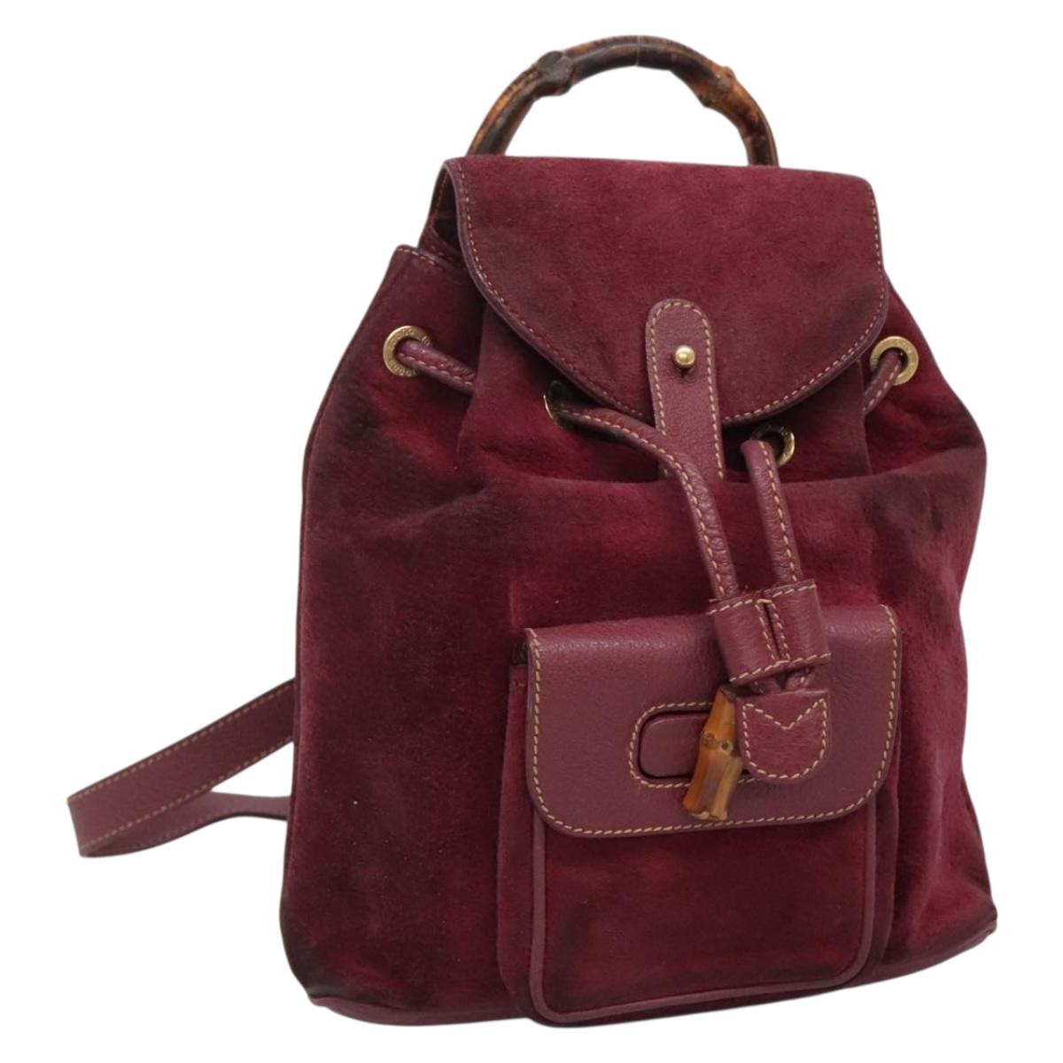 GUCCI Bamboo Backpack Suede Purple Gold 003 1705 0030 Auth BA5188