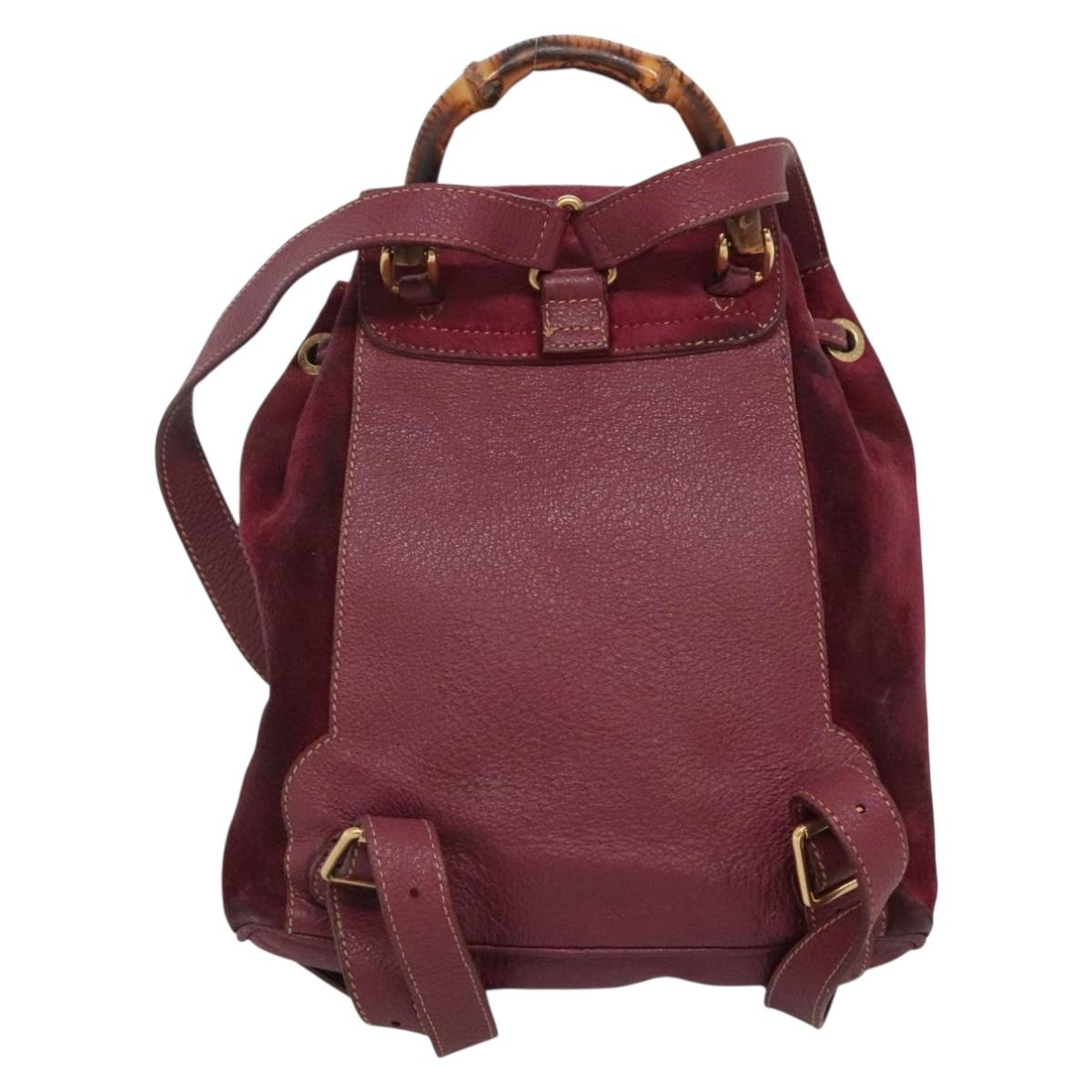 GUCCI Bamboo Backpack Suede Purple Gold 003 1705 0030 Auth BA5188