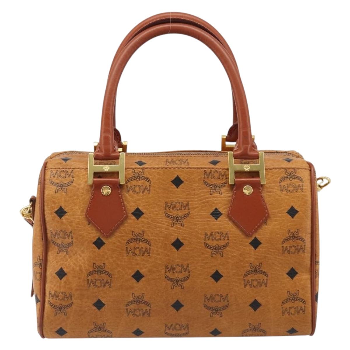 MCM Vicetos Logogram Hand Bag PVC 2way Brown Gold Auth BA5195