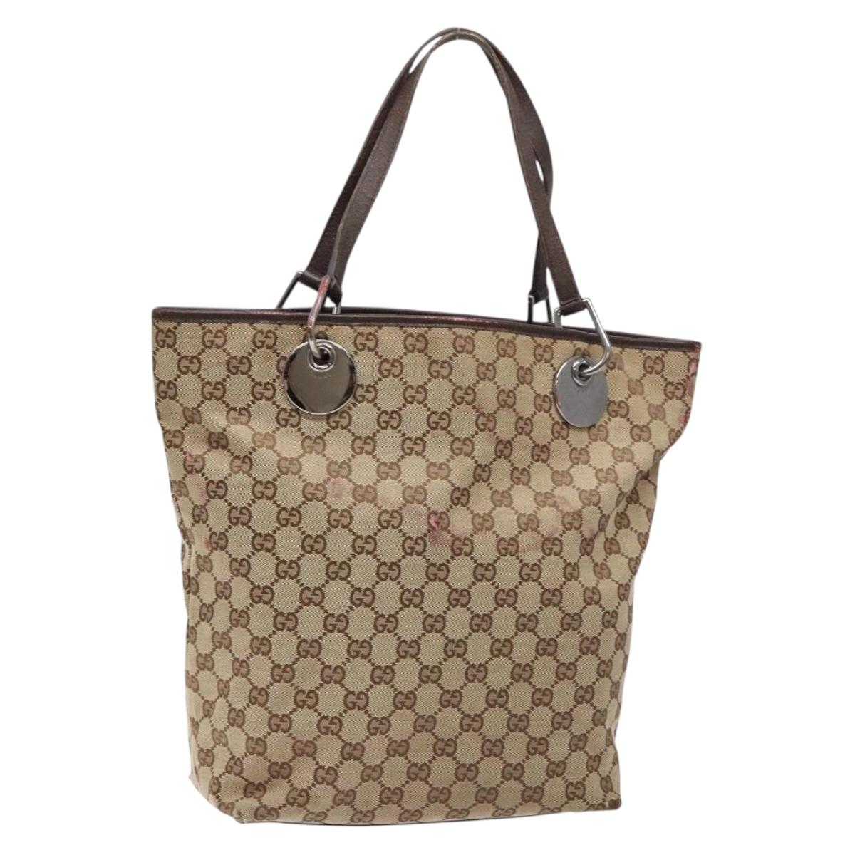 GUCCI GG Canvas Tote Bag Beige Silver 120836 Auth BA5201