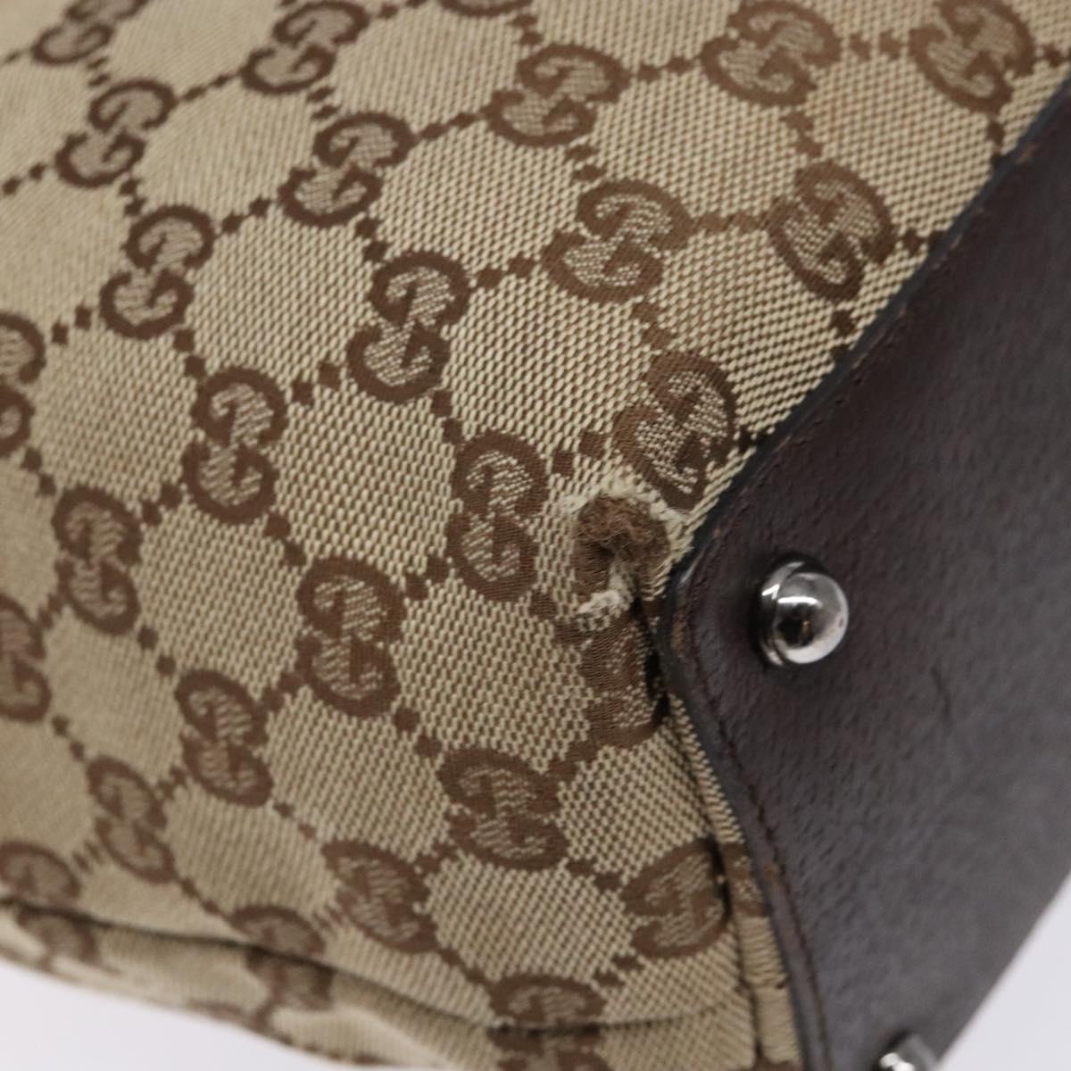 GUCCI GG Canvas Tote Bag Beige Silver 120836 Auth BA5201