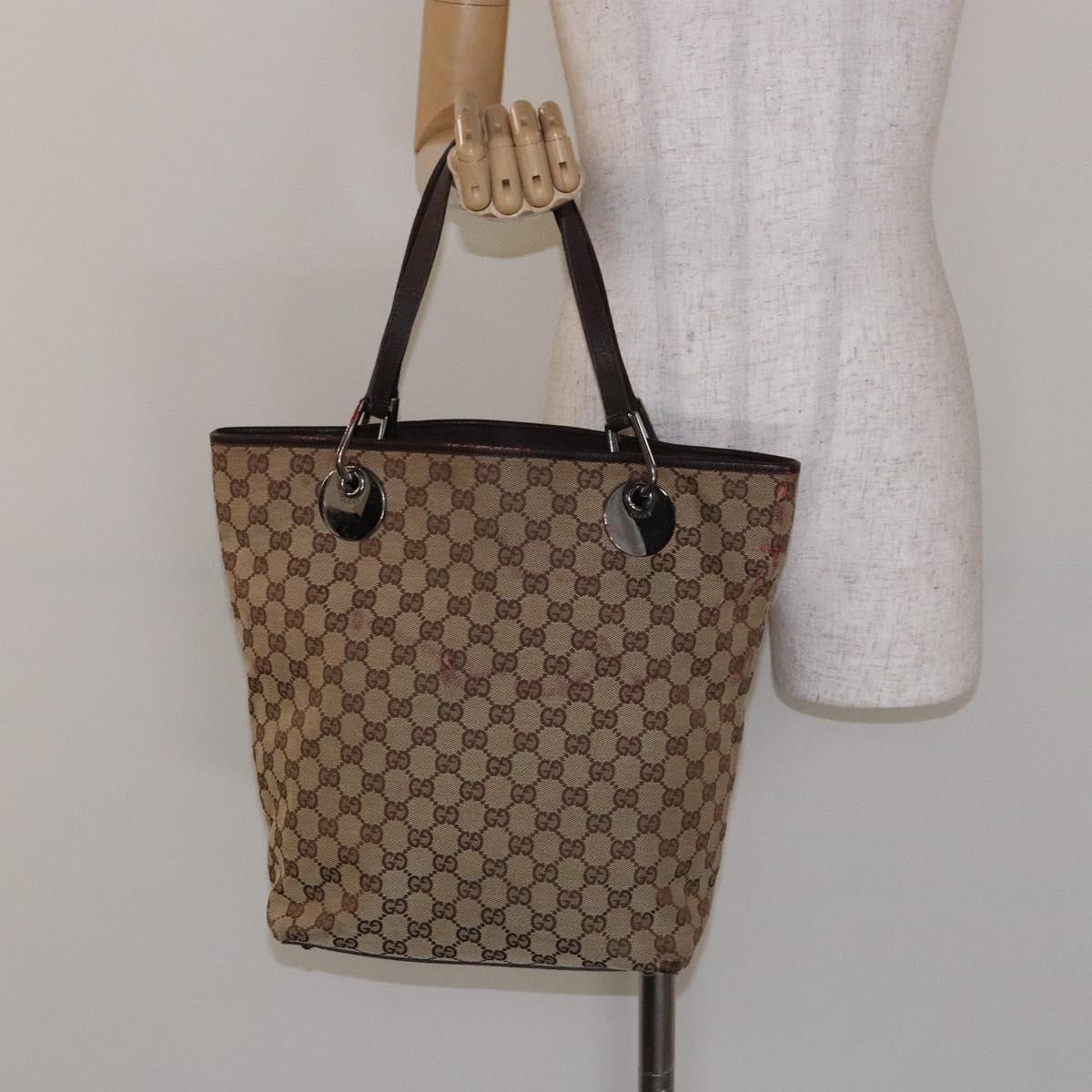 GUCCI GG Canvas Tote Bag Beige Silver 120836 Auth BA5201