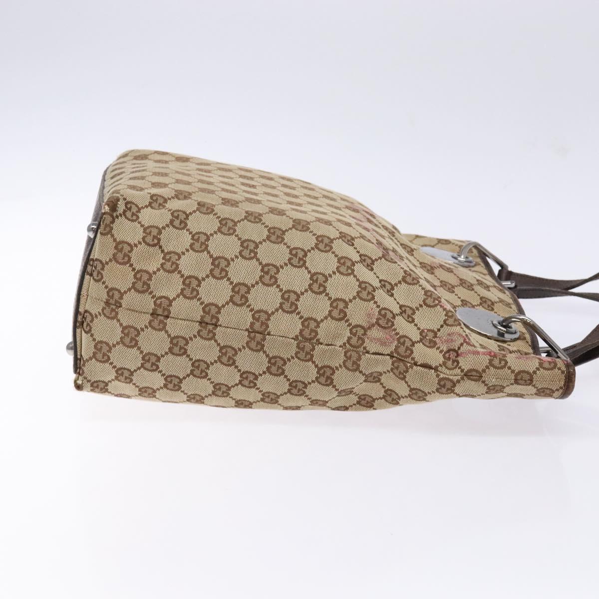 GUCCI GG Canvas Tote Bag Beige Silver 120836 Auth BA5201