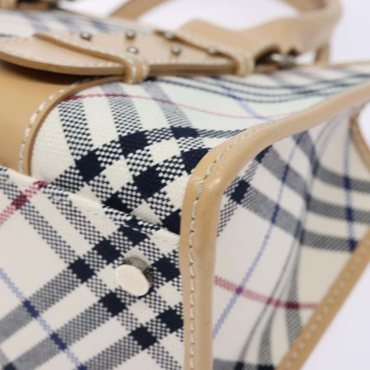 BURBERRY Nova Check Blue Label Hand Bag Canvas Beige Silver Auth BA5204