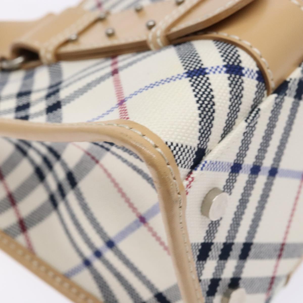 BURBERRY Nova Check Blue Label Hand Bag Canvas Beige Silver Auth BA5204