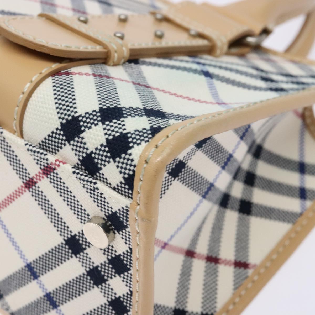 BURBERRY Nova Check Blue Label Hand Bag Canvas Beige Silver Auth BA5204