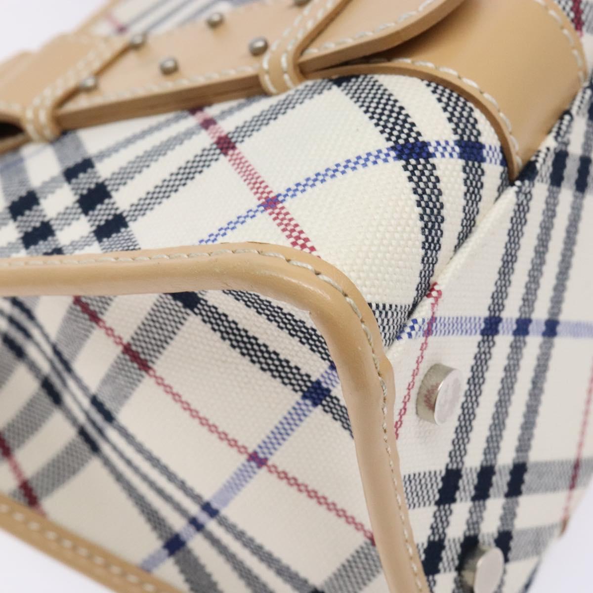 BURBERRY Nova Check Blue Label Hand Bag Canvas Beige Silver Auth BA5204