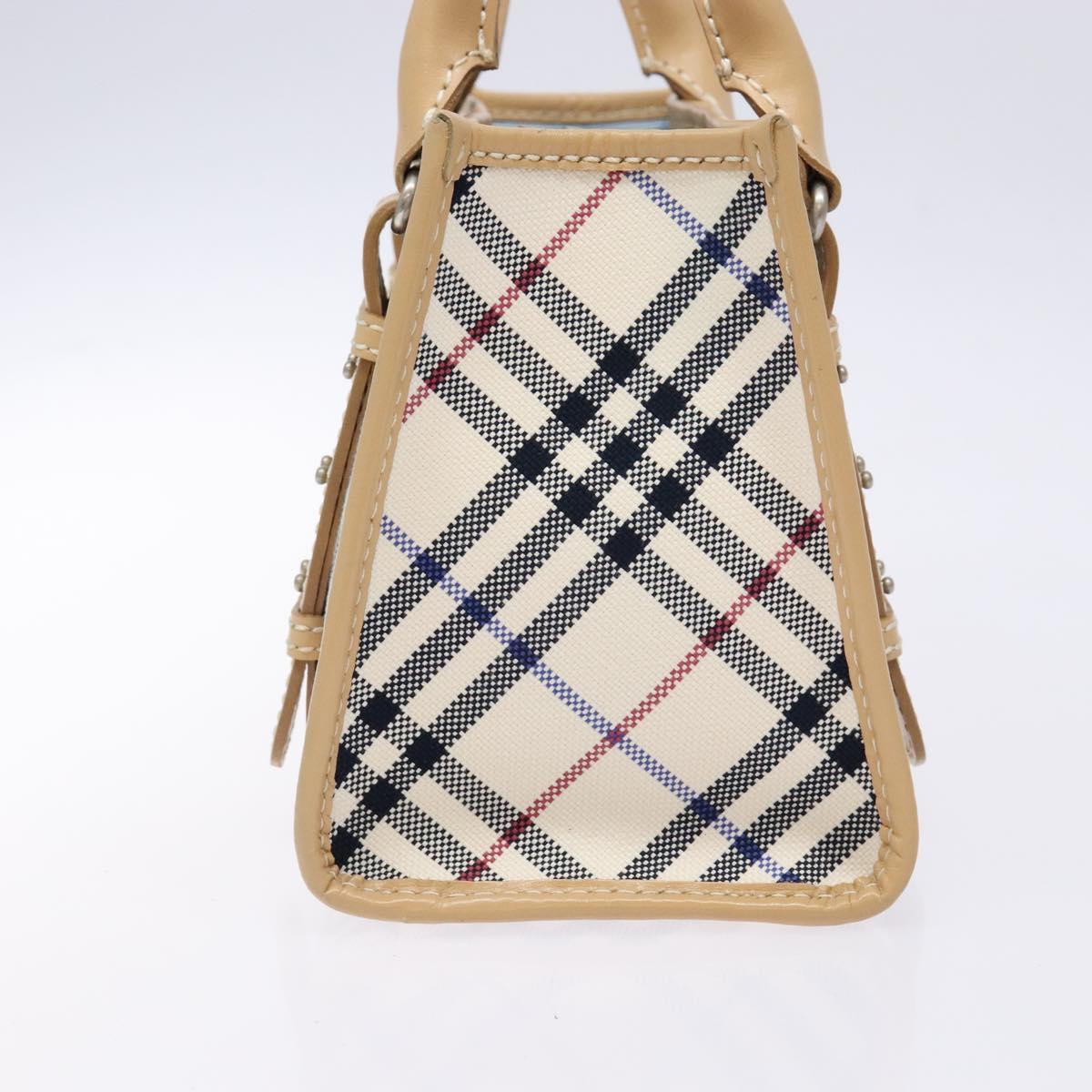 BURBERRY Nova Check Blue Label Hand Bag Canvas Beige Silver Auth BA5204