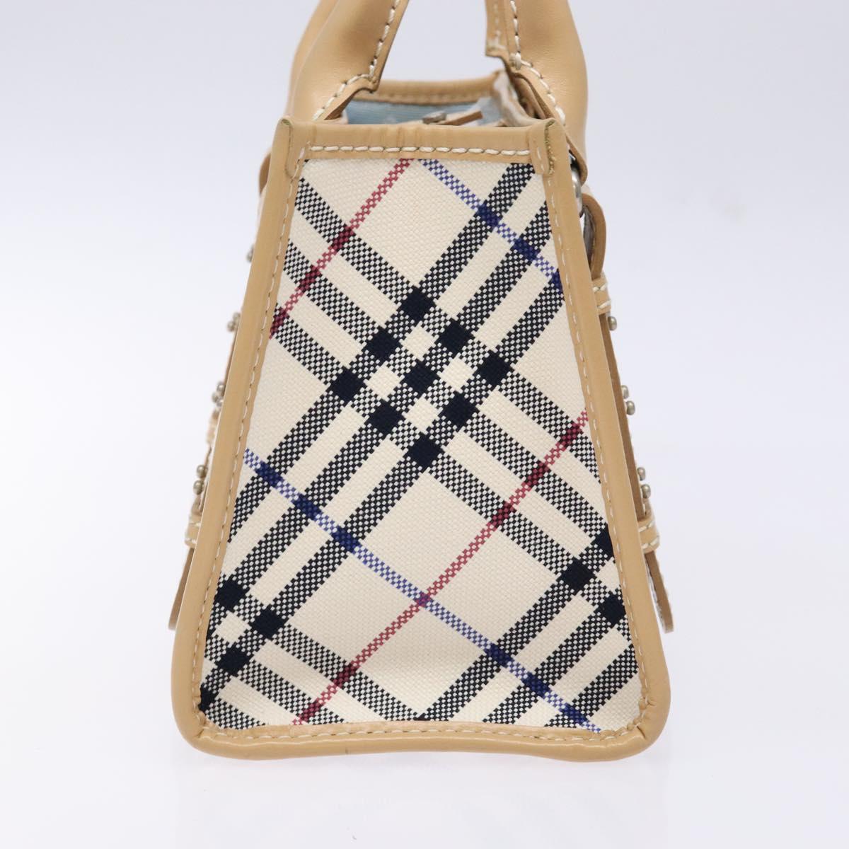 BURBERRY Nova Check Blue Label Hand Bag Canvas Beige Silver Auth BA5204