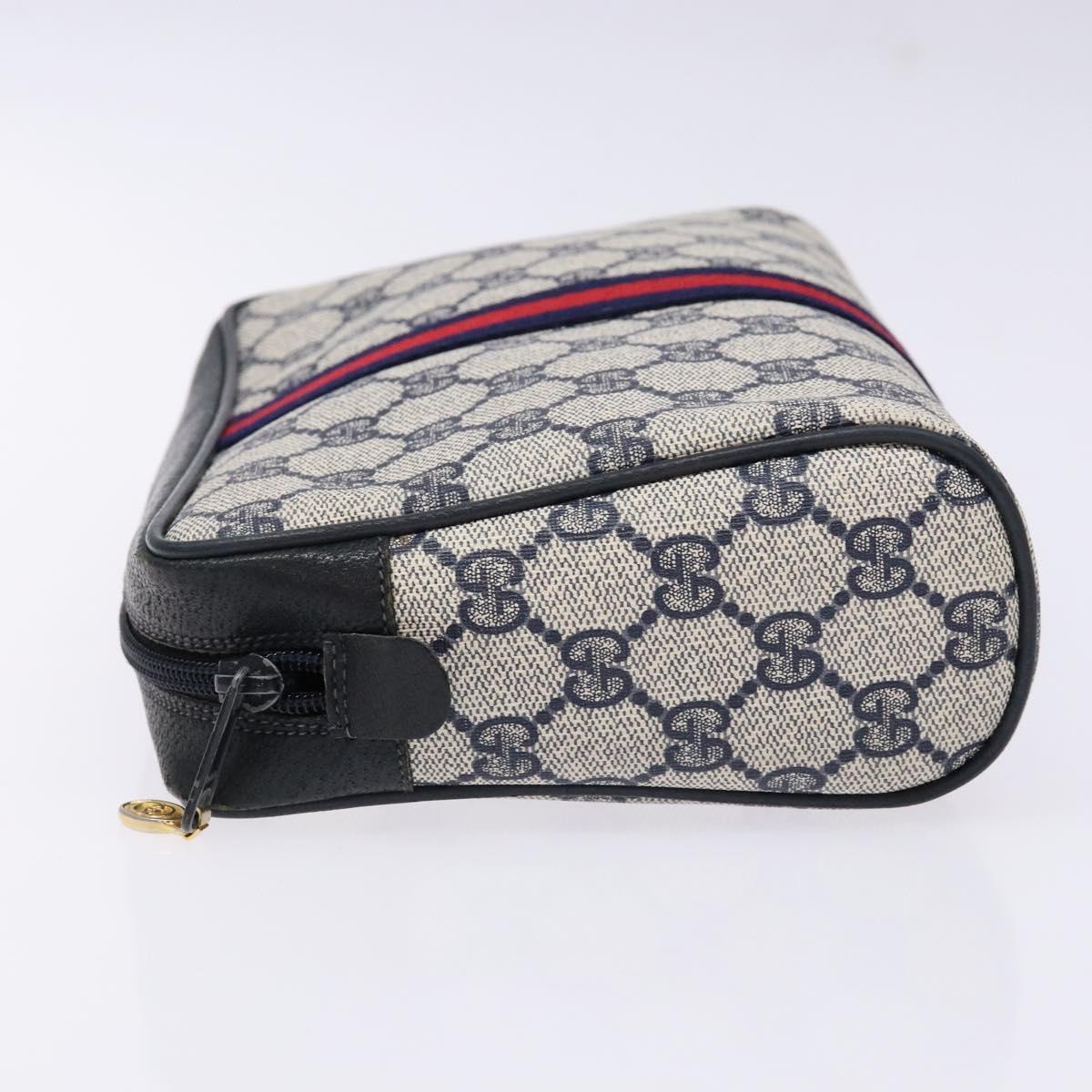 GUCCI GG Supreme Sherry Line Clutch Bag PVC Navy Gold 56 01 012 Auth BA5206