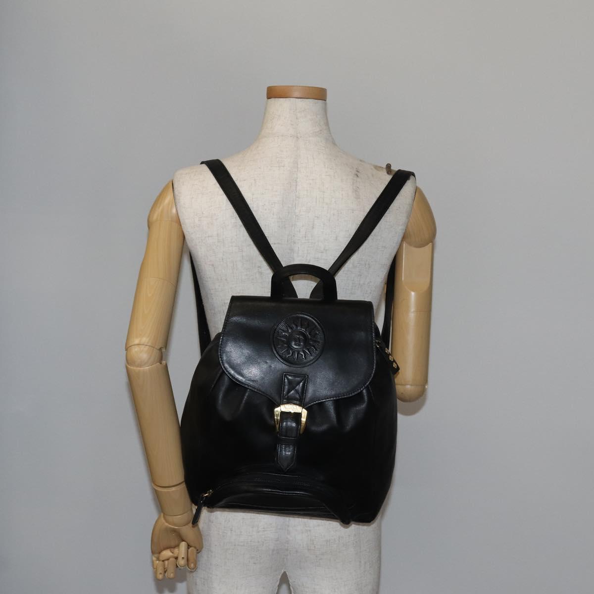 Gianni Versace Backpack Leather Black Gold Auth BA5214