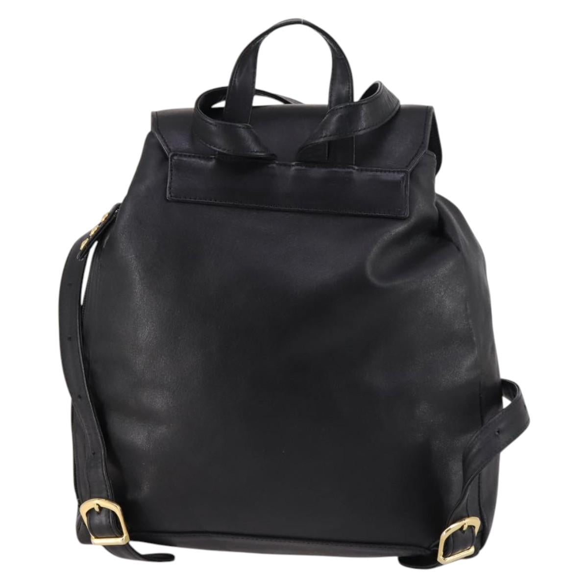 Gianni Versace Backpack Leather Black Gold Auth BA5214
