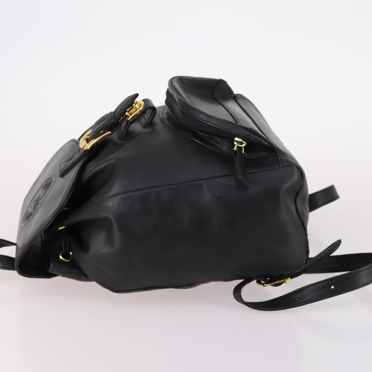 Gianni Versace Backpack Leather Black Gold Auth BA5214