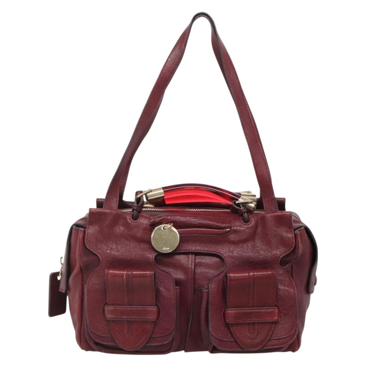 Chloe Saskia Hand Bag Leather Bordeaux Gold Auth BA5217
