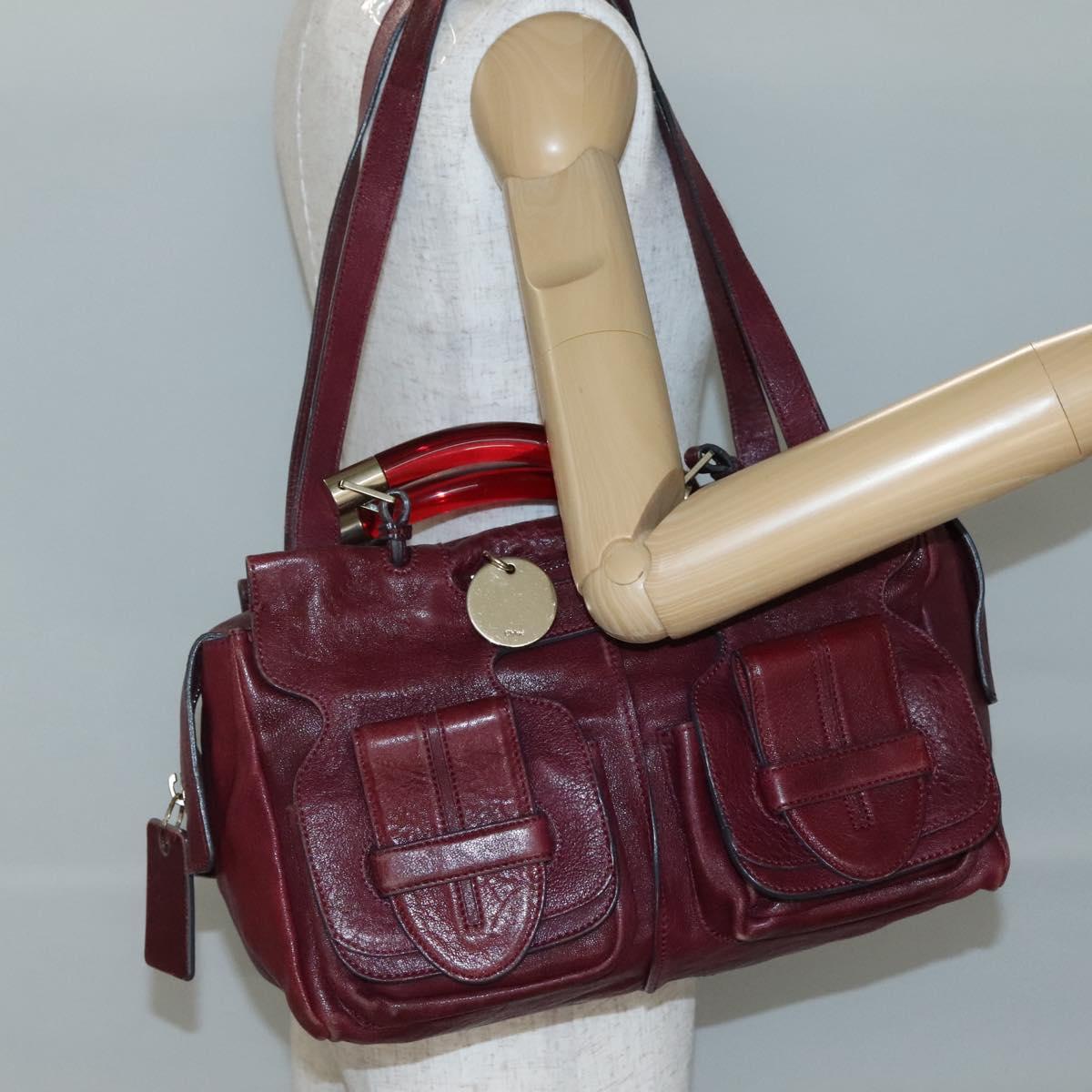 Chloe Saskia Hand Bag Leather Bordeaux Gold Auth BA5217