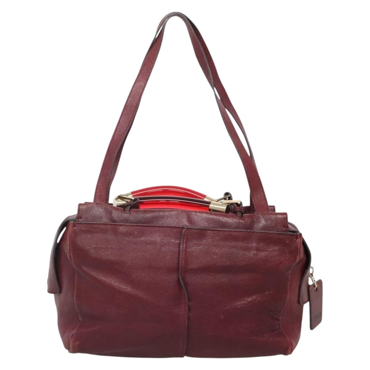 Chloe Saskia Hand Bag Leather Bordeaux Gold Auth BA5217