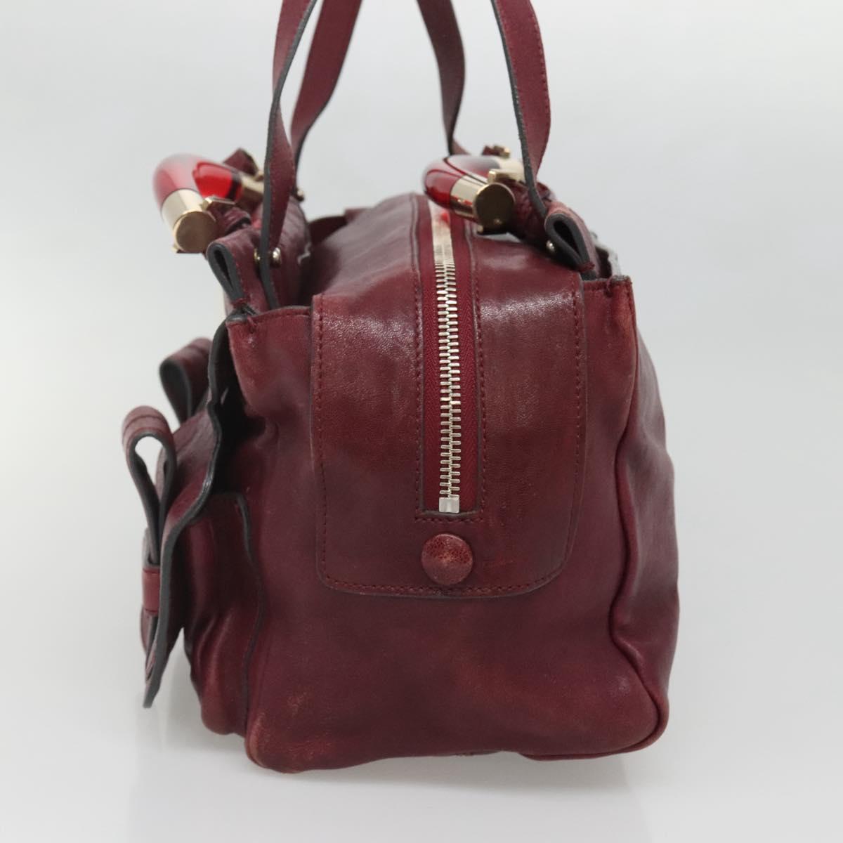 Chloe Saskia Hand Bag Leather Bordeaux Gold Auth BA5217