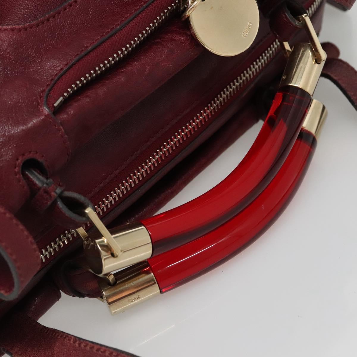 Chloe Saskia Hand Bag Leather Bordeaux Gold Auth BA5217
