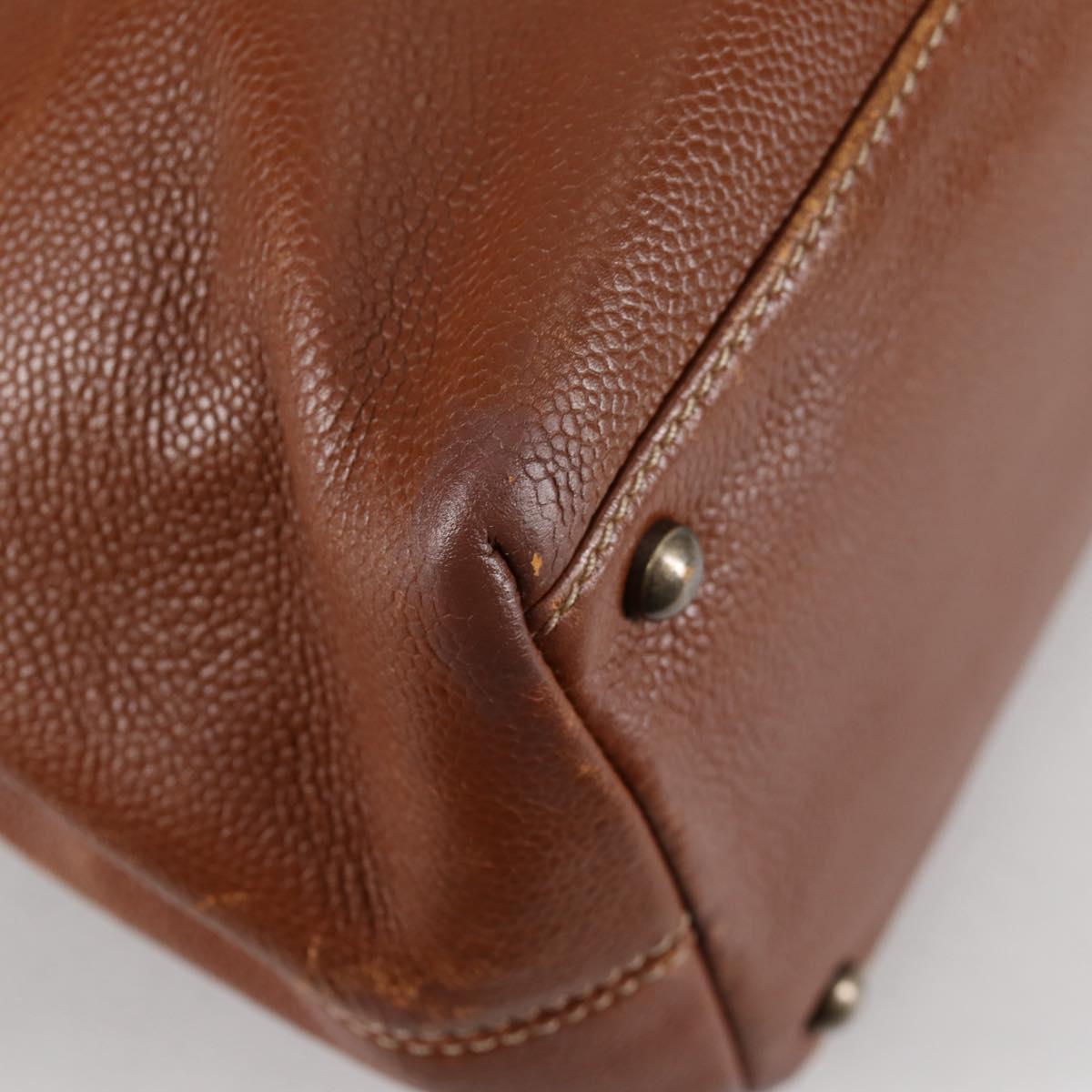 CHANEL Hand Bag Caviar Skin 2way Brown Silver CC Auth BA5221