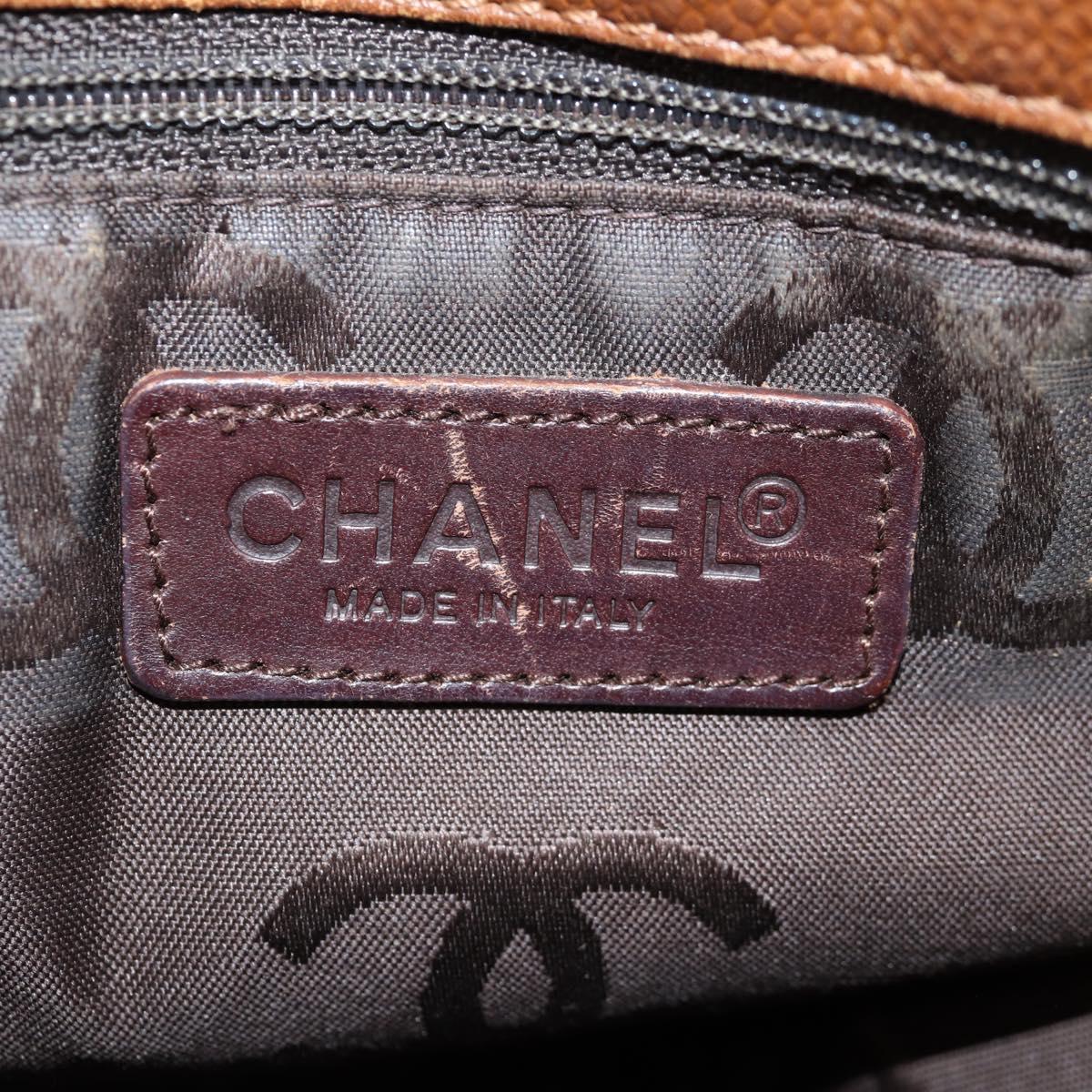 CHANEL Hand Bag Caviar Skin 2way Brown Silver CC Auth BA5221