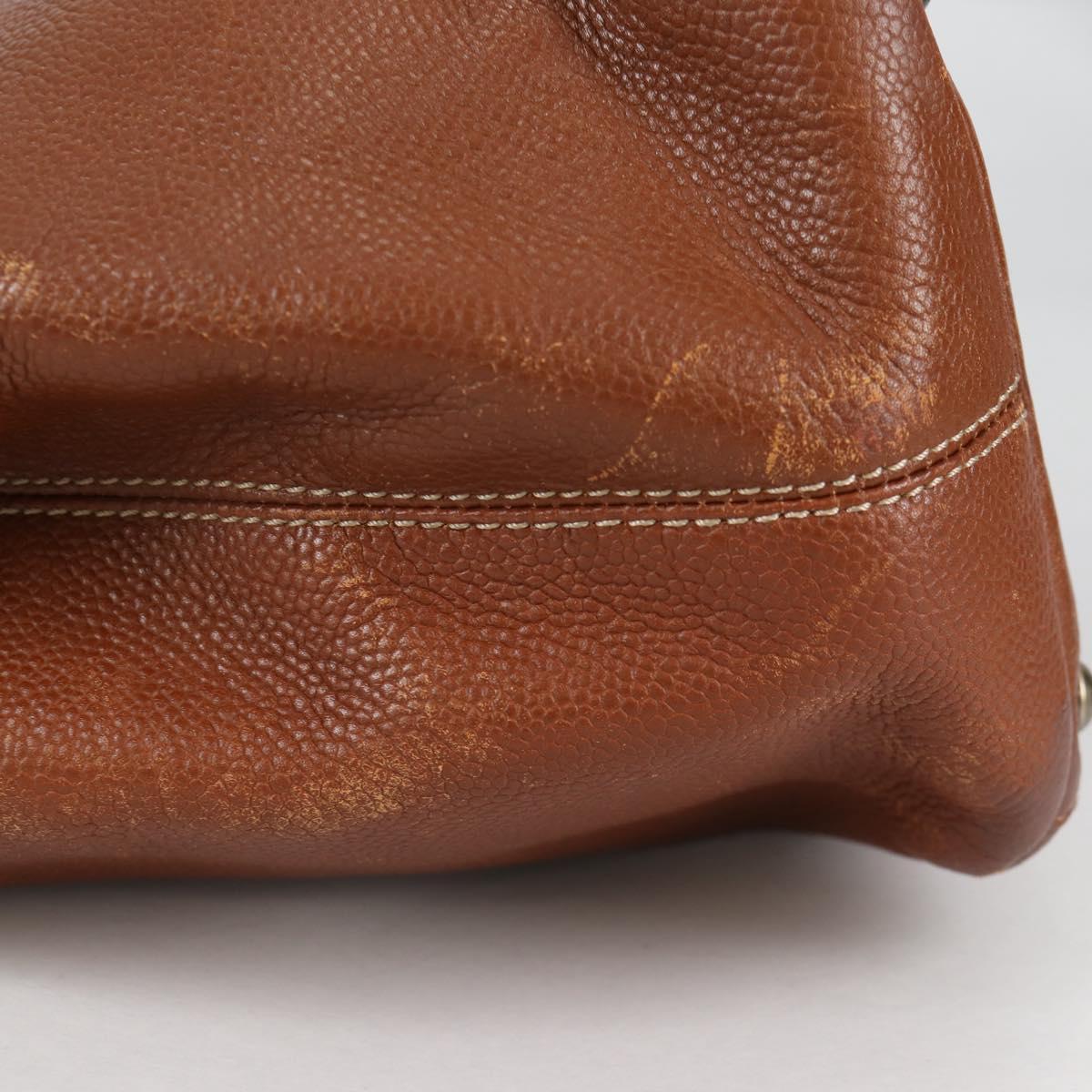 CHANEL Hand Bag Caviar Skin 2way Brown Silver CC Auth BA5221