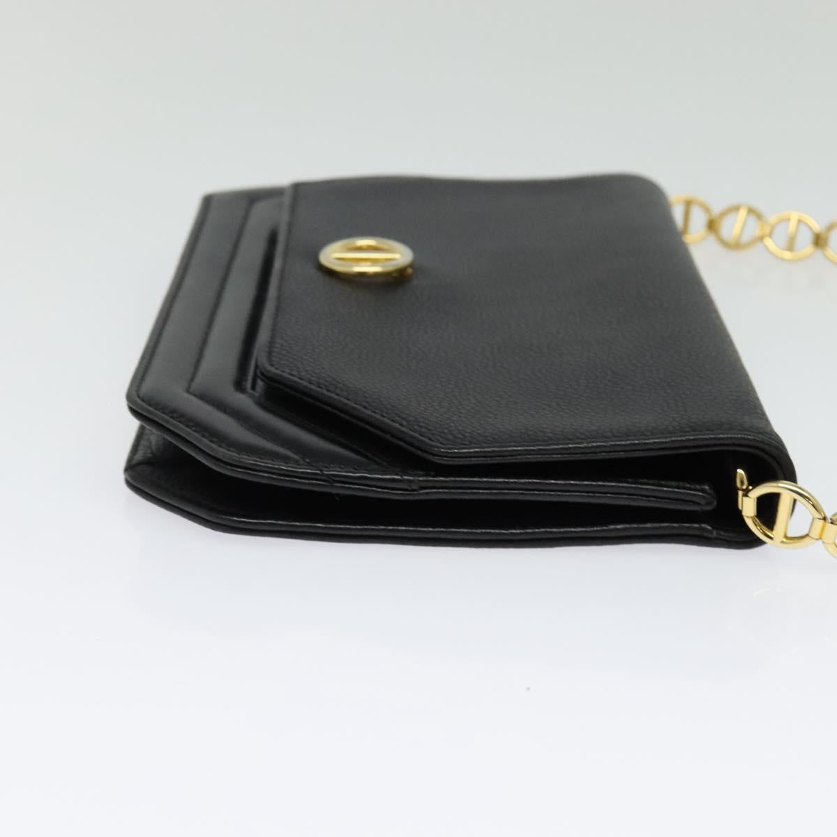 Christian Dior Chain Shoulder Bag Leather Black Gold Auth BA5226