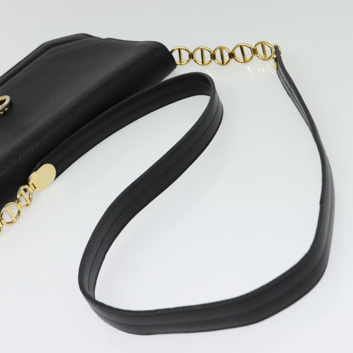 Christian Dior Chain Shoulder Bag Leather Black Gold Auth BA5226