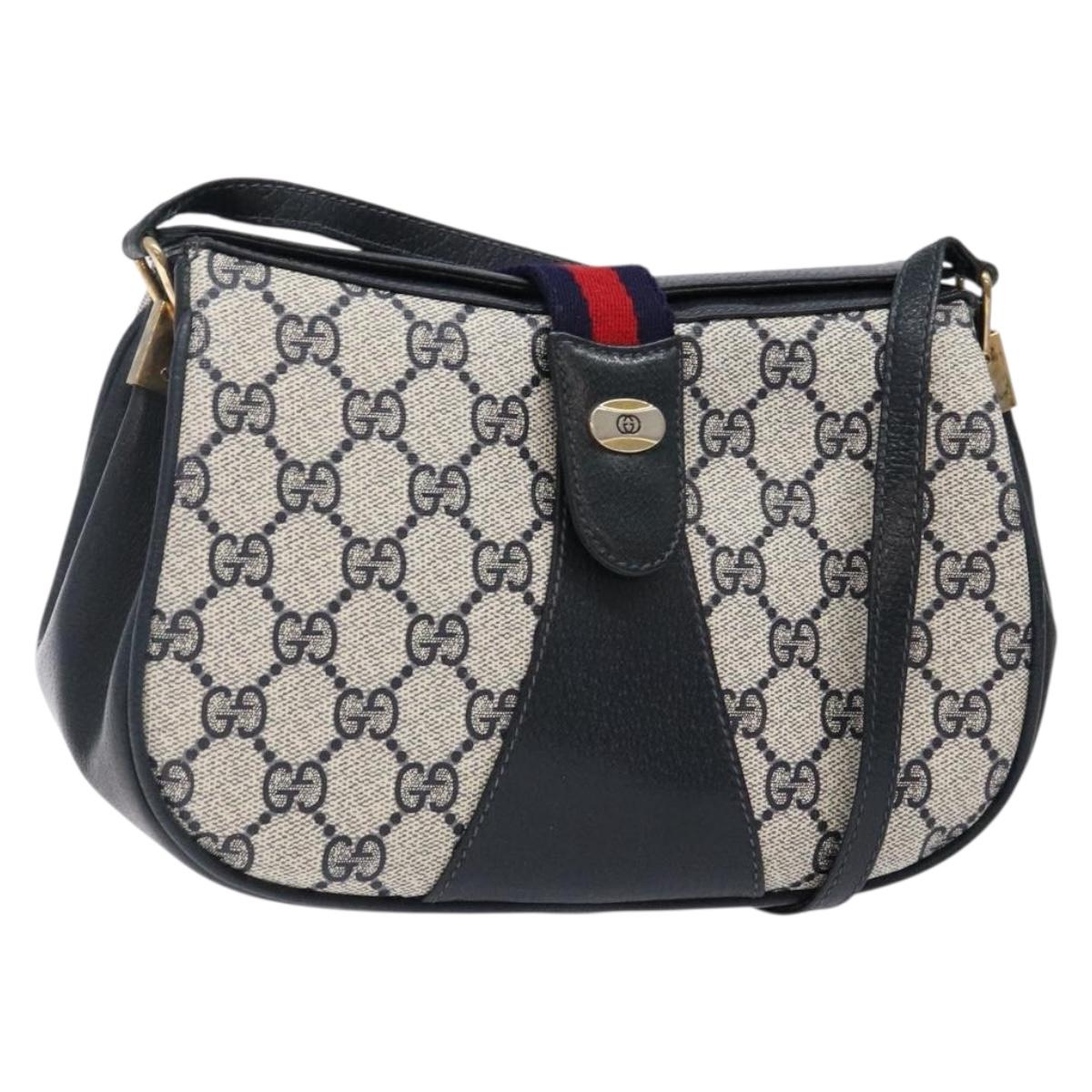 GUCCI GG Supreme Sherry Line Shoulder Bag PVC Navy Gold 72 02 024 Auth BA5227