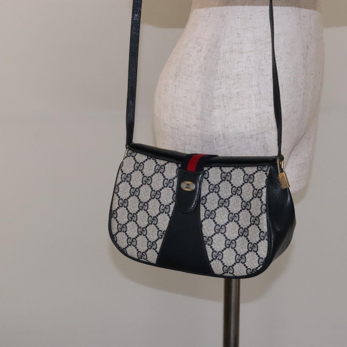 GUCCI GG Supreme Sherry Line Shoulder Bag PVC Navy Gold 72 02 024 Auth BA5227
