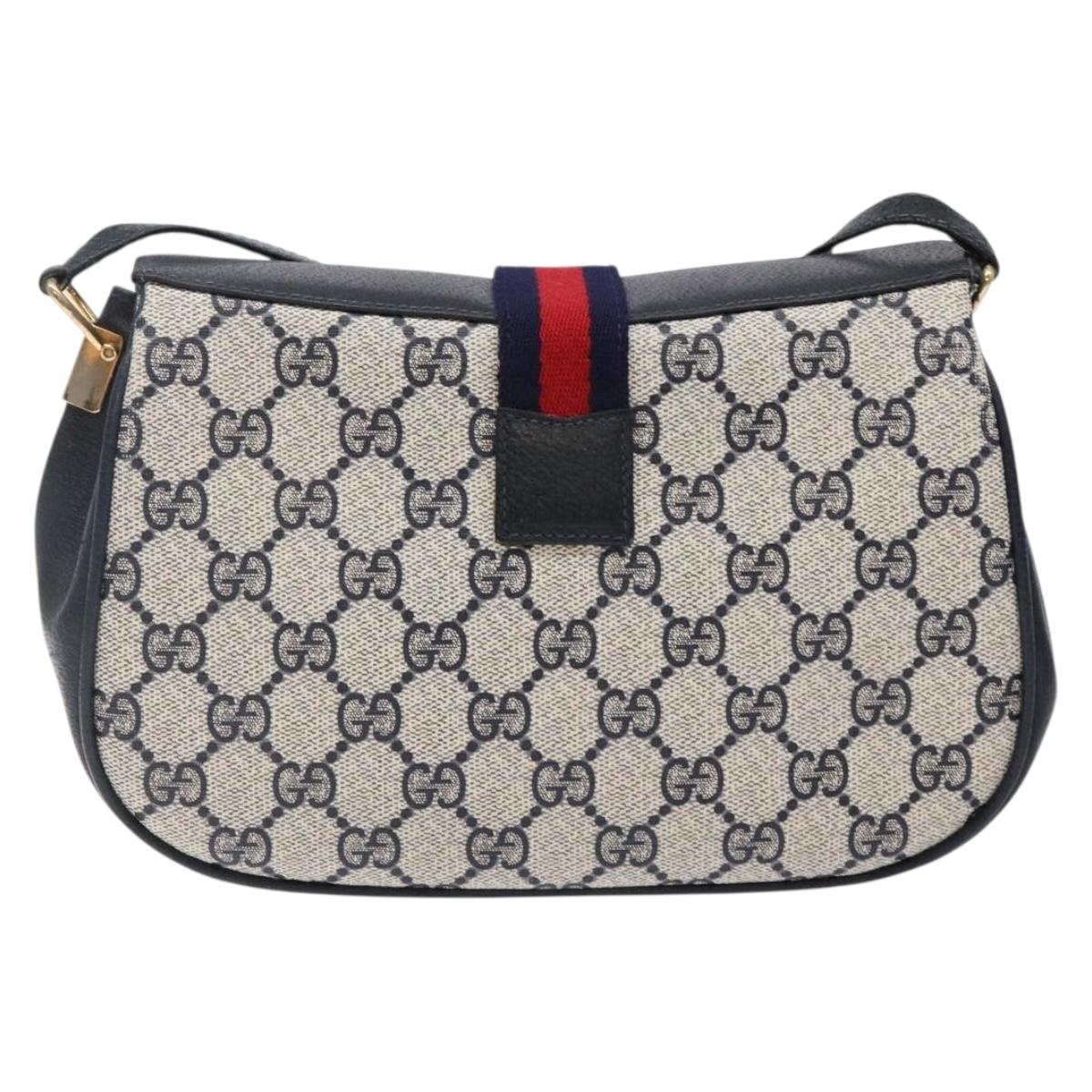 GUCCI GG Supreme Sherry Line Shoulder Bag PVC Navy Gold 72 02 024 Auth BA5227