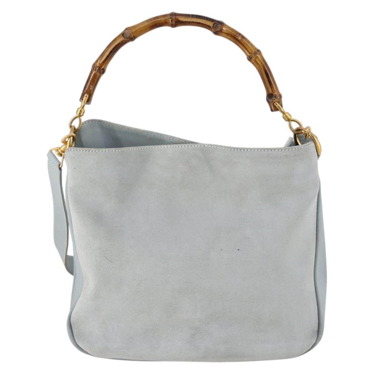 GUCCI Bamboo Hand Bag Suede 2way Light Blue Gold 001 1638 Auth BA5228