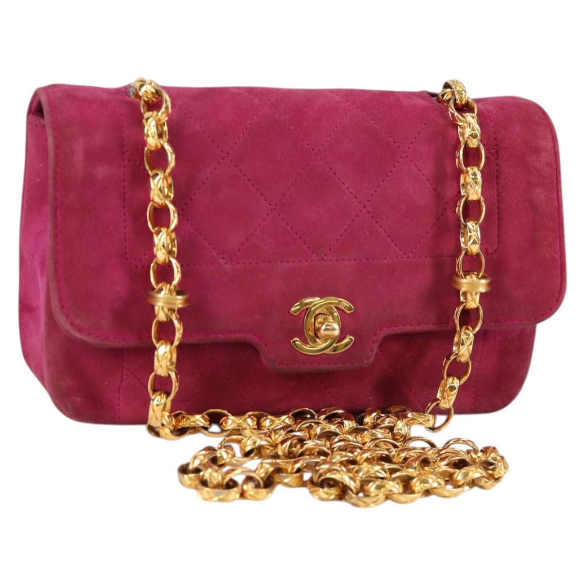 CHANEL Matelasse Chain Shoulder Bag Suede Purple Gold CC Auth BA5229
