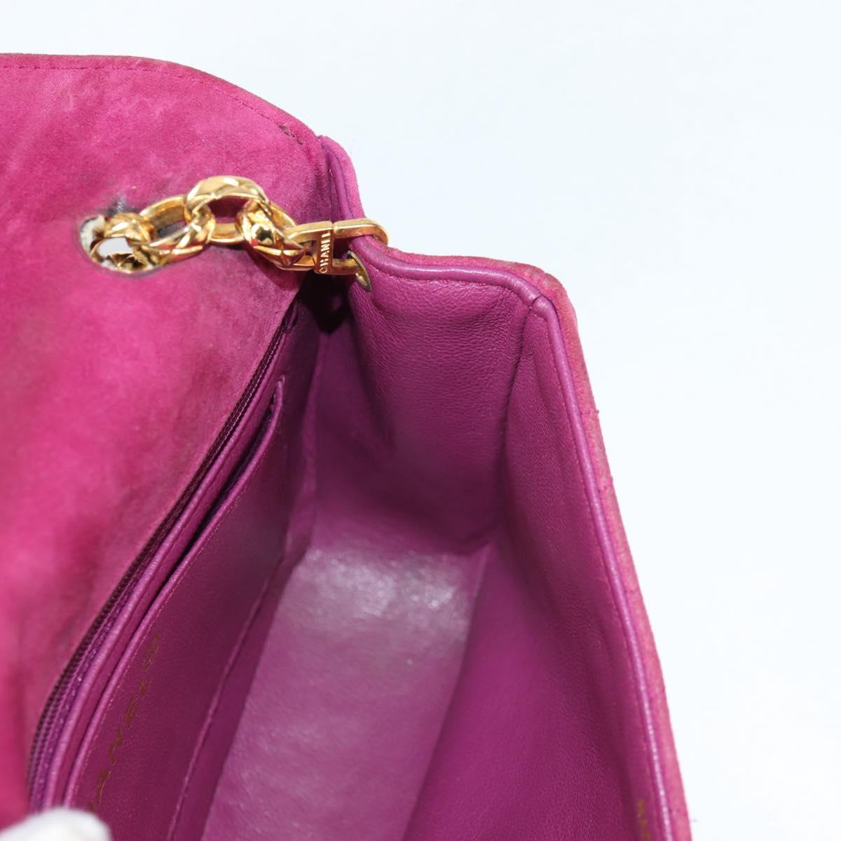 CHANEL Matelasse Chain Shoulder Bag Suede Purple Gold CC Auth BA5229