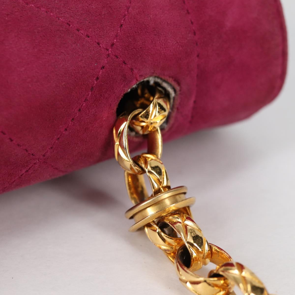 CHANEL Matelasse Chain Shoulder Bag Suede Purple Gold CC Auth BA5229