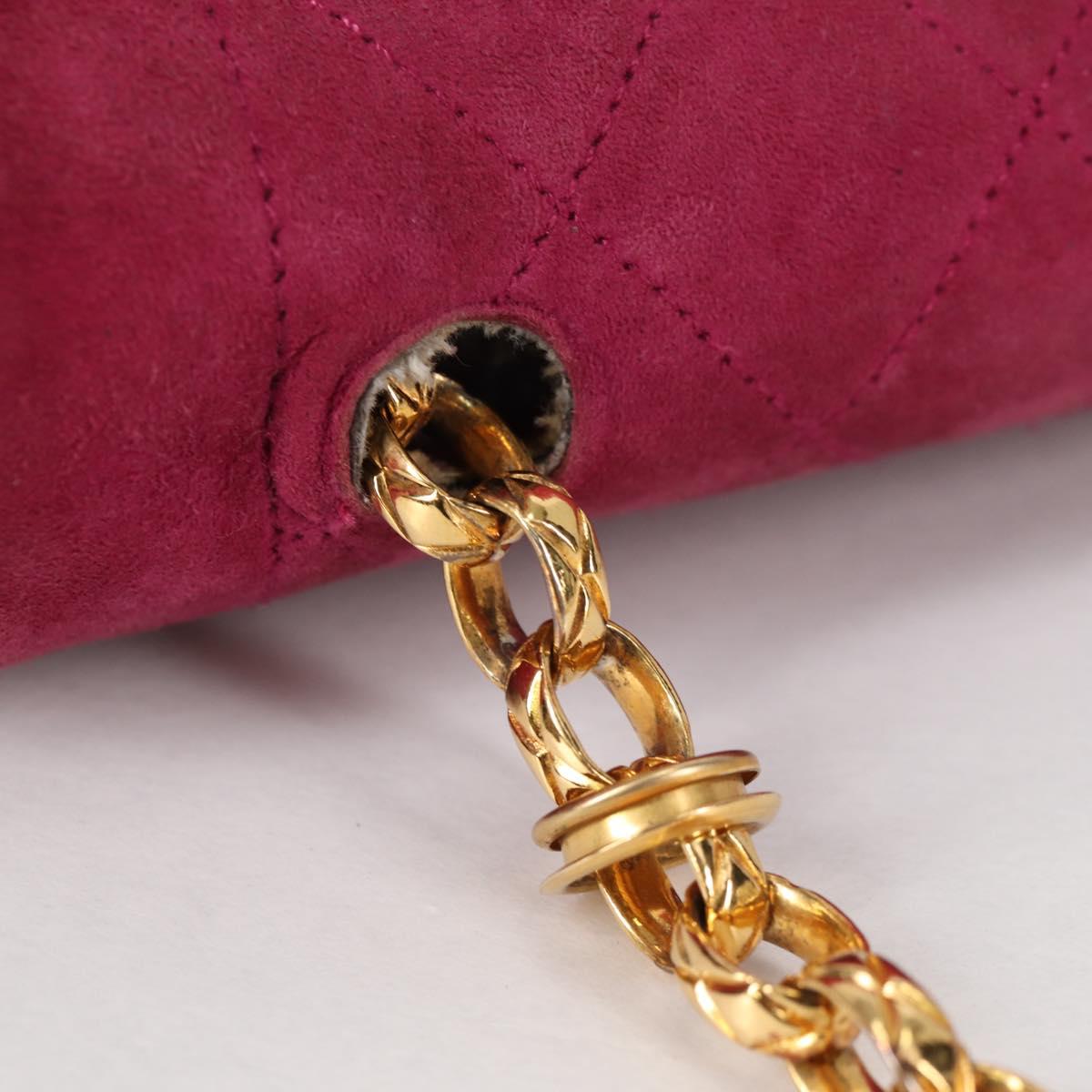 CHANEL Matelasse Chain Shoulder Bag Suede Purple Gold CC Auth BA5229
