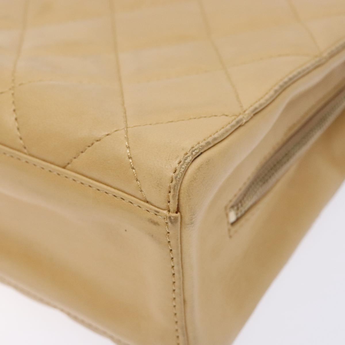 CHANEL Matelasse Hand Bag Lamb Skin Beige Gold CC Auth BA5238