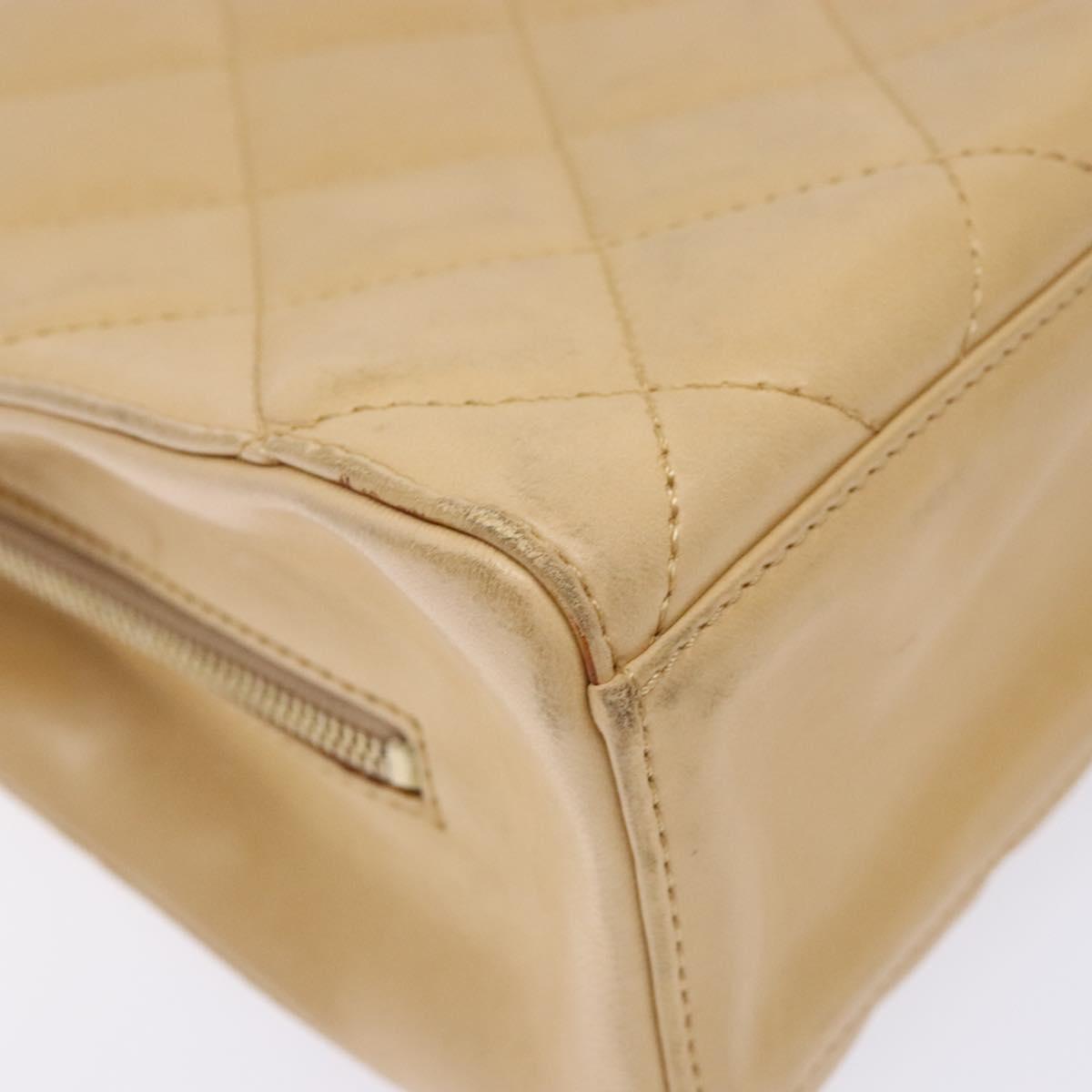 CHANEL Matelasse Hand Bag Lamb Skin Beige Gold CC Auth BA5238