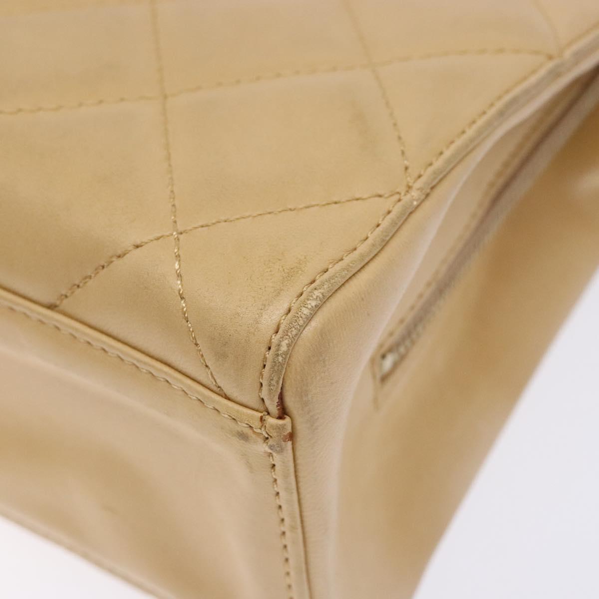 CHANEL Matelasse Hand Bag Lamb Skin Beige Gold CC Auth BA5238