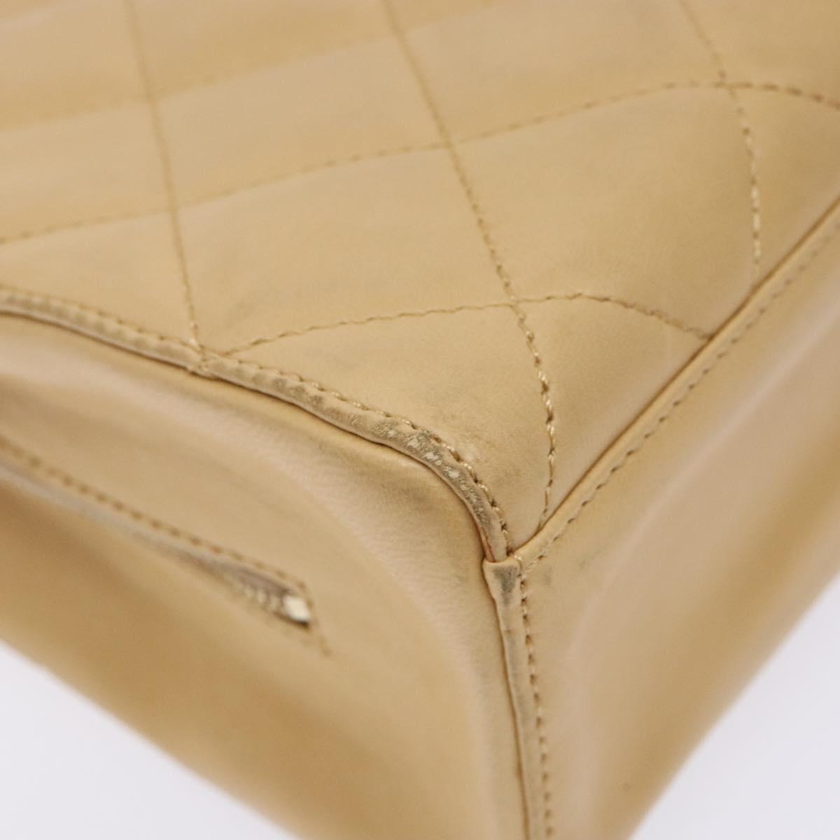 CHANEL Matelasse Hand Bag Lamb Skin Beige Gold CC Auth BA5238