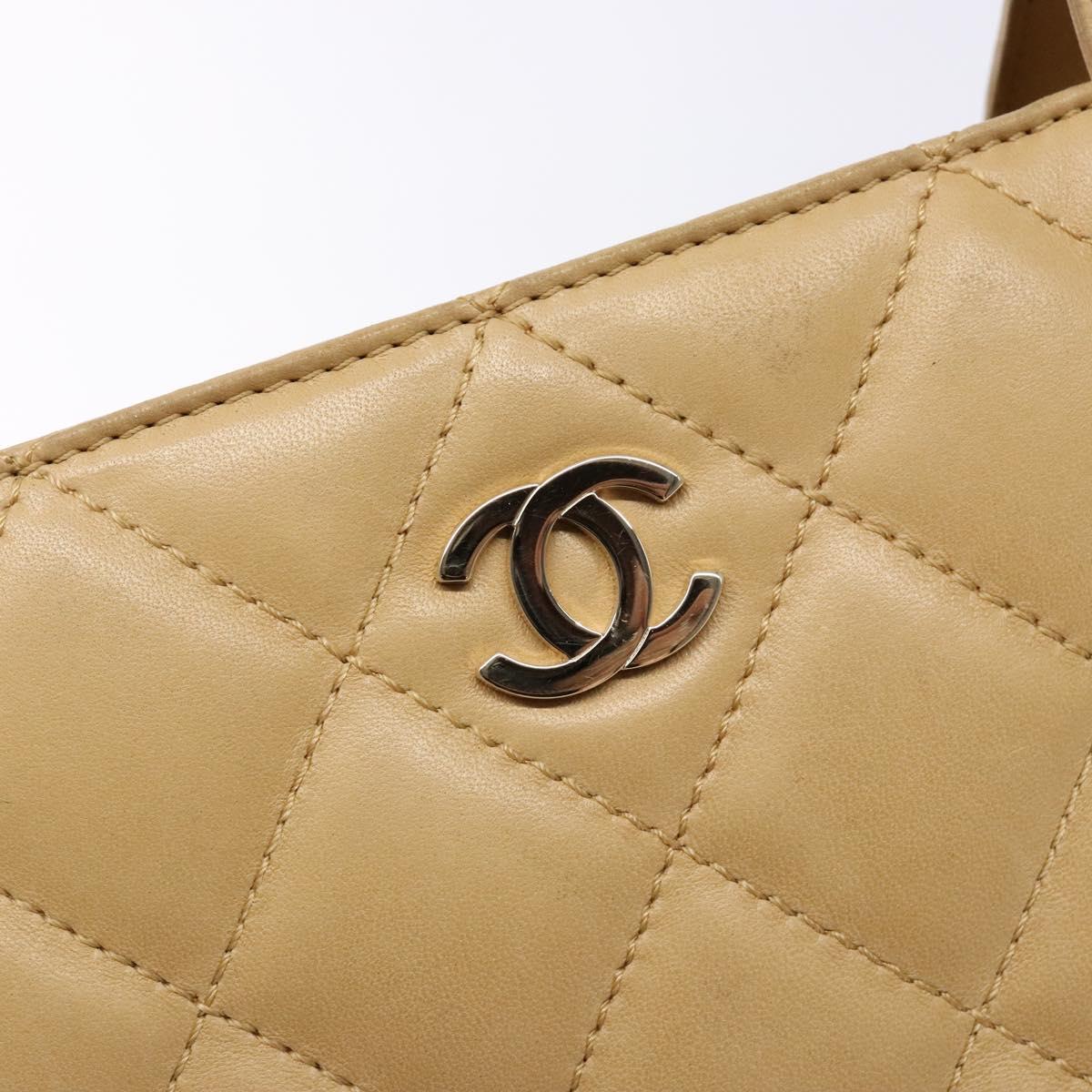 CHANEL Matelasse Hand Bag Lamb Skin Beige Gold CC Auth BA5238