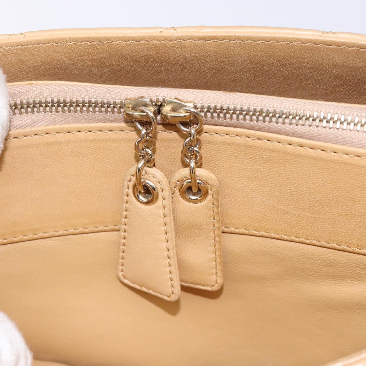 CHANEL Matelasse Hand Bag Lamb Skin Beige Gold CC Auth BA5238