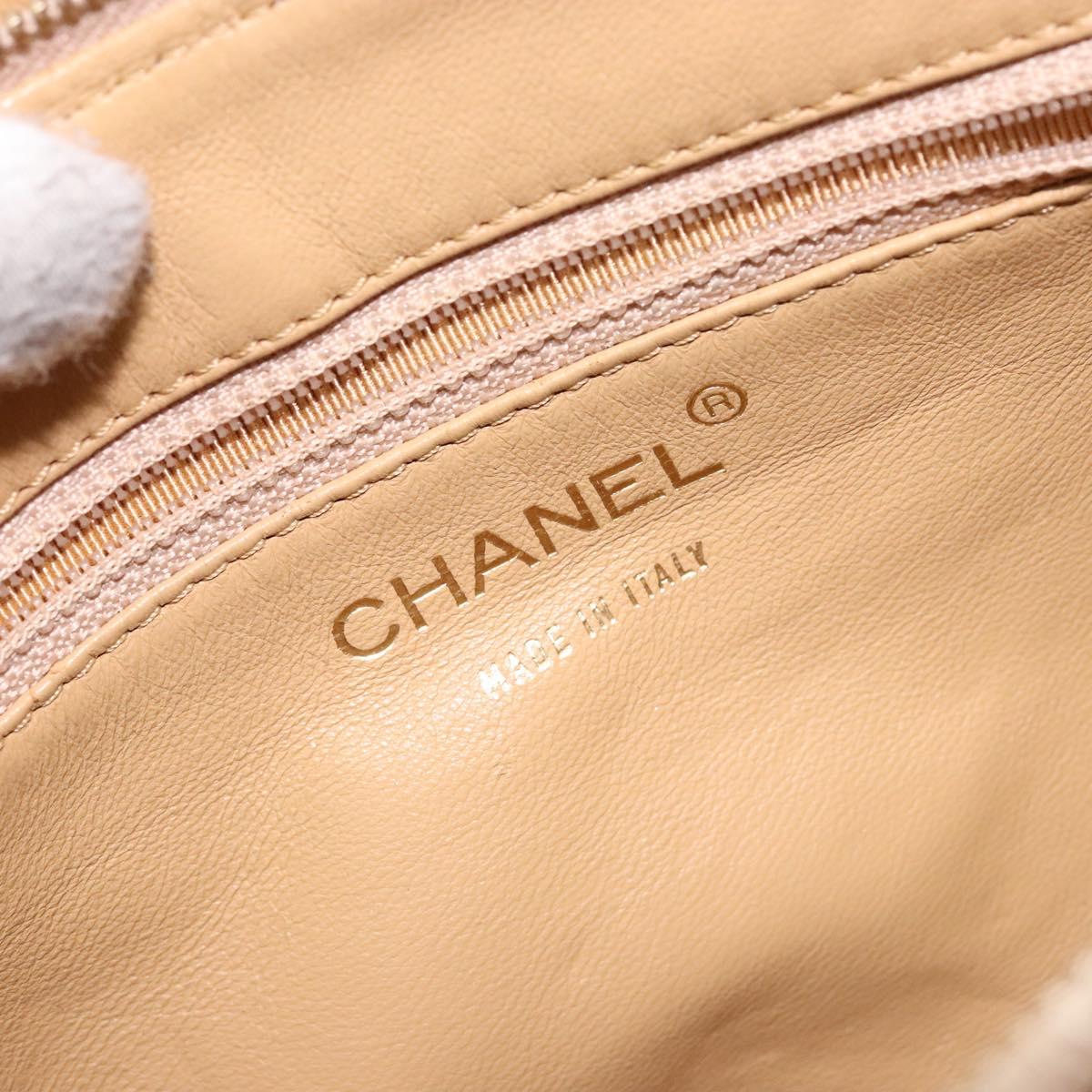 CHANEL Matelasse Hand Bag Lamb Skin Beige Gold CC Auth BA5238