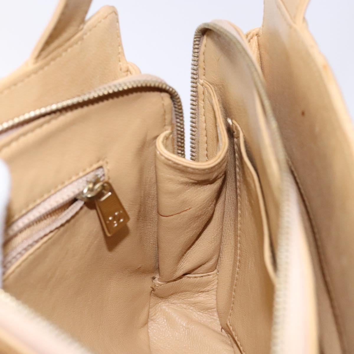 CHANEL Matelasse Hand Bag Lamb Skin Beige Gold CC Auth BA5238