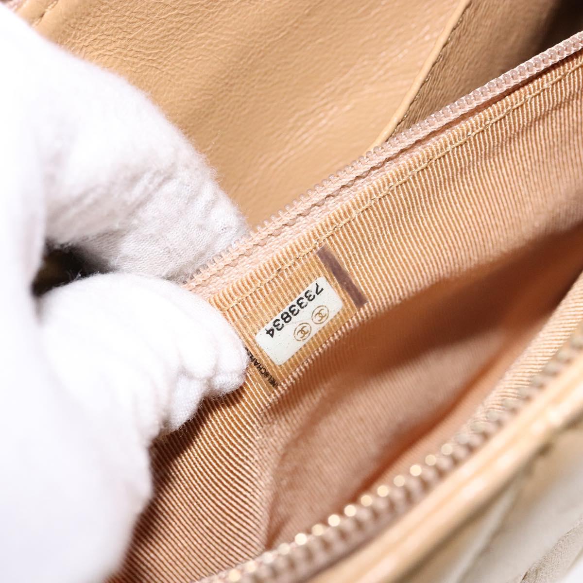 CHANEL Matelasse Hand Bag Lamb Skin Beige Gold CC Auth BA5238