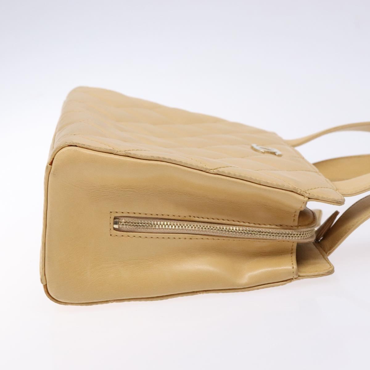 CHANEL Matelasse Hand Bag Lamb Skin Beige Gold CC Auth BA5238