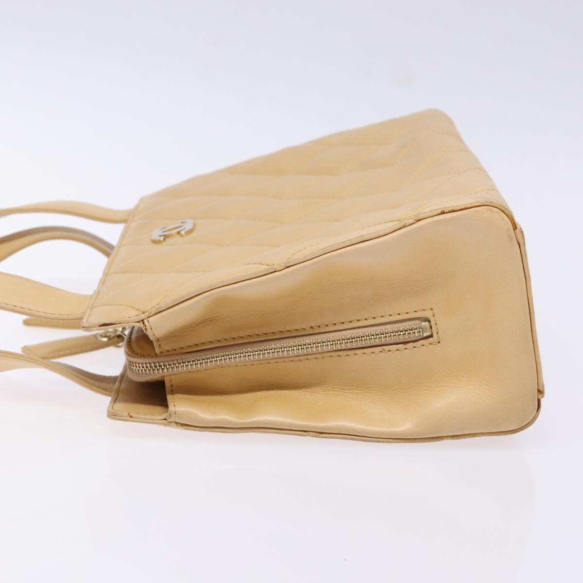 CHANEL Matelasse Hand Bag Lamb Skin Beige Gold CC Auth BA5238