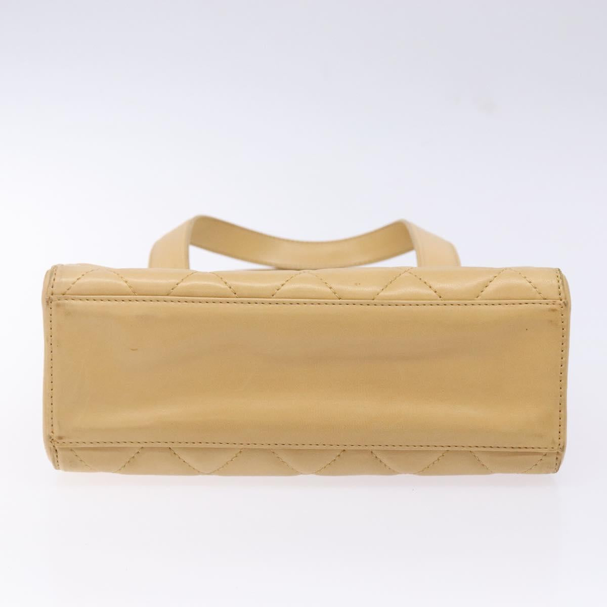 CHANEL Matelasse Hand Bag Lamb Skin Beige Gold CC Auth BA5238